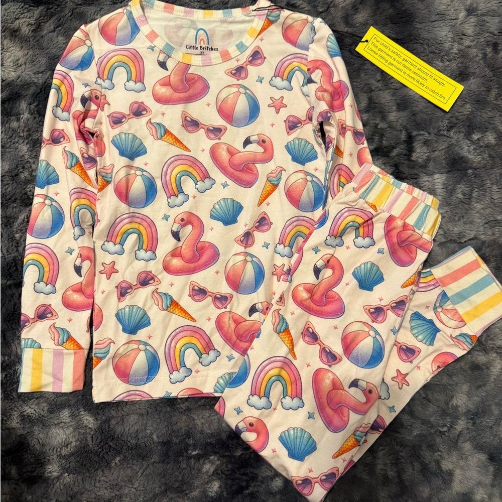 Girls' Pink Rainbow & Flamingo Bamboo Pajama Set